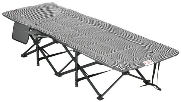 Outsunny Gartenliege mit Tasche, Klappbett mit Becherhalter, für Schwimmbad, Balkon, Feldbett, 1 St, Campingliege, Schwarz, 68 x 186 x 48cm
