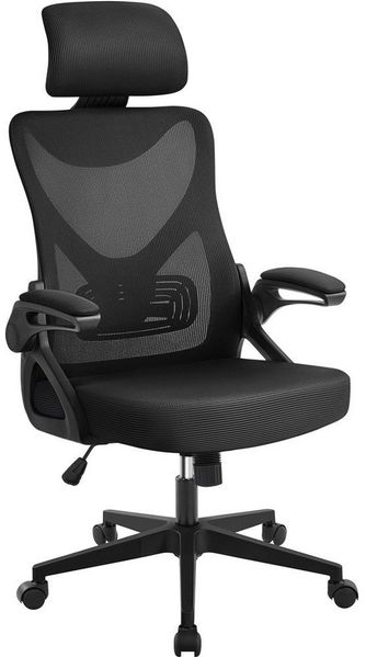 Yaheetech Drehstuhl, Bürostuhl Ergonomisch, Schreibtischstuhl mit Hochklappbaren Armlehnen, Max. Belastbarkeit 136 kg, Schwarz
