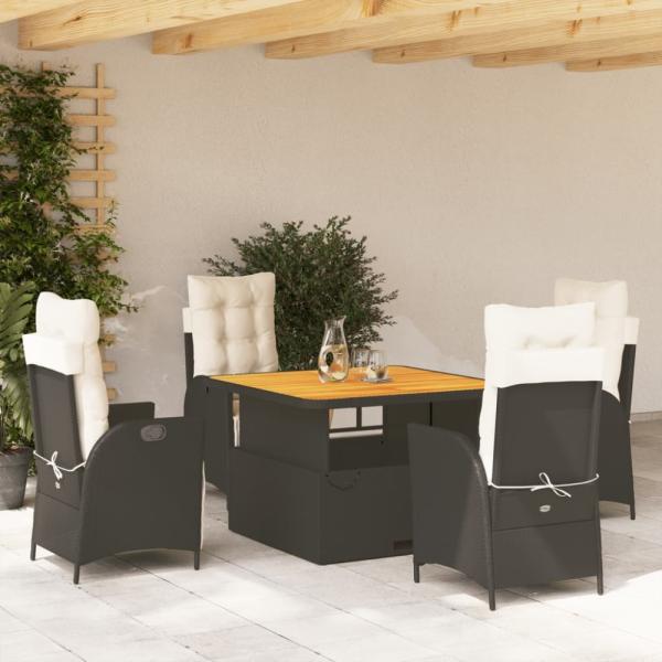 vidaXL 5-tlg. Garten-Essgruppe mit Kissen Schwarz Poly Rattan