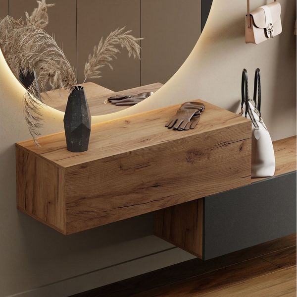 Planetmöbel Garderoben-Set Flur Möbel Garderobe, (Kompaktgarderobe mit Klappe als Stauraum, Hängeschränke 2 x 100 cm Gold Eiche & Gold Eiche / Anthrazit), Wandgarderobe (ohne Spiegel)