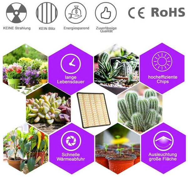 Rosnek Pflanzenlampe Vollspektrum 256 LEDs mit Schalter, Hydroponik & Indoor, Sonnenlicht, LED fest integriert, Für Setzlinge, Sukkulenten, Gemüse & Blumen, Gewächshaus geeignet