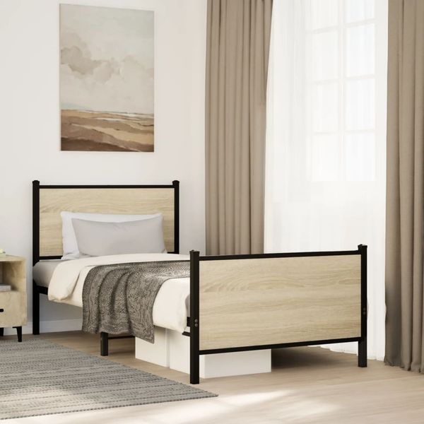 vidaXL Metallbett ohne Matratze Sonoma-Eiche 90x200 cm 4007727