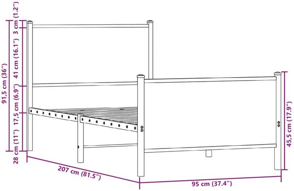vidaXL Metallbett ohne Matratze Sonoma-Eiche 90x200 cm 4007727 Bild 10