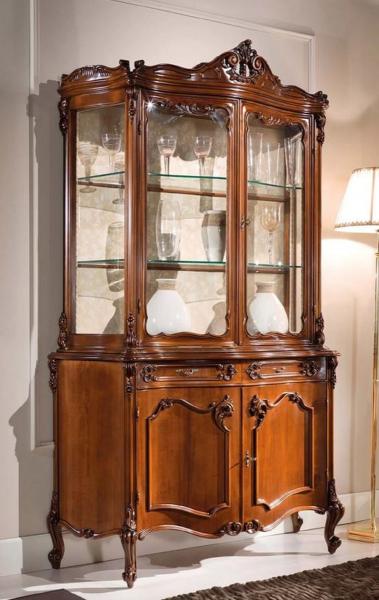 Casa Padrino Luxus Barock Vitrine Braun - Handgefertigter Vitrinenschrank mit 4 Türen und 2 Schubladen - Prunkvolle Barock Möbel - Luxus Qualität - Made in Italy