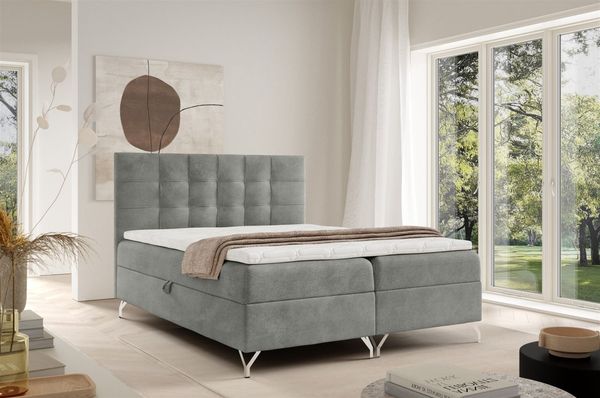 Boxspringbett Schlafzimmerbett CANDELA PREMIUM 200x220cm Stoff Coral Grau