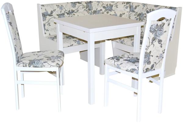 Kleine Eckbankgruppe "Anja 1W", weiß / Stoff beige mit Blumendessin