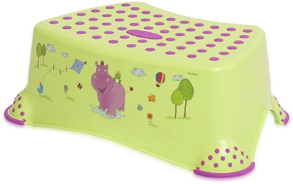 Lorelli einstufiger Kinder Badhocker Hippo, Tritthocker rutschfest, Gummi-Noppen in grün