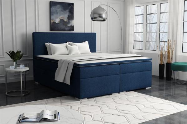 Boxspringbett Schlafzimmerbett SOREL 140x200cm Stoff Aragon Blau Bild 1
