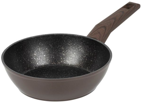 RESTO Kitchenware Bratpfanne Carina, tiefe Schmorpfanne mit holzähnlichem Soft-Touch-Griff, Aluminium (1-tlg), mit Marmor-Antihaftbeschichtung, 4-lagig, für alle Herdarten geeignet