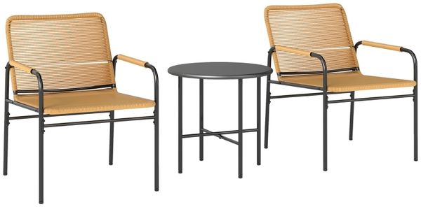 Bistroset aus Stahl & PE-Rattan, 3-teilig mit 2 Stühlen und Tisch, 54×66×76, Gelb
