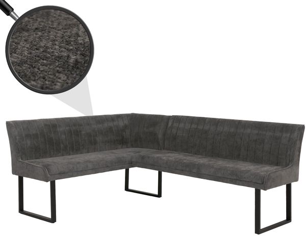 Eckbank HWC-O82, Esszimmerbank Bank, Öko-Tex (310g/m²) Chenille Stoff/Textil Metall 159x210cm ~ dunkelgrau