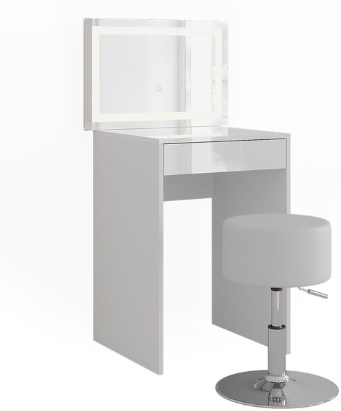 Schminktisch Sherry Weiß/Weiß Hochglanz 51.4 cm mit LED-Spiegel und Hocker Vicco