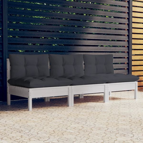 vidaXL 3-Sitzer-Gartensofa mit Anthrazit Kissen Massivholz Kiefer 3096077