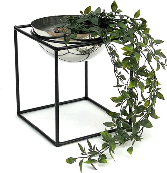 DanDiBo Blumenhocker Metall mit Topf Schwarz Silber 28 cm Blumenständer 96256 M Blumensäule Modern Pflanzenständer Pflanzenhocker