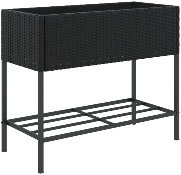 vidaXL Pflanzkübel mit Ablage Schwarz Poly Rattan 366384