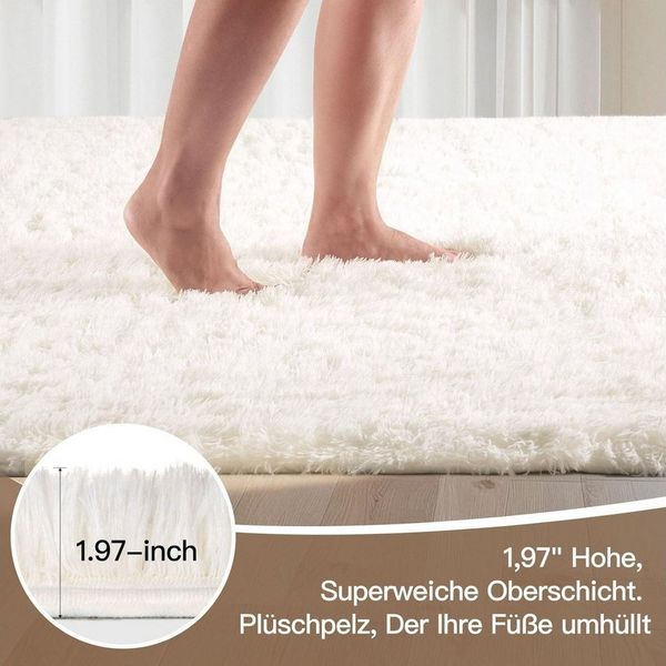 LuxusKollektion Hochflor-Teppich Teppich Hochflor Grau Waschbar Elfenbeinweiß 140 x 200 cm Rechteckig