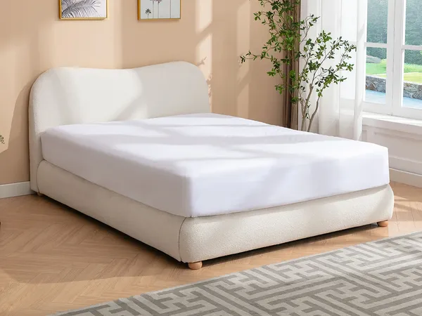 Vente-unique - VANARI Bett Stoff Weiß - B 225 cm x H 95 cm x L 181 cm