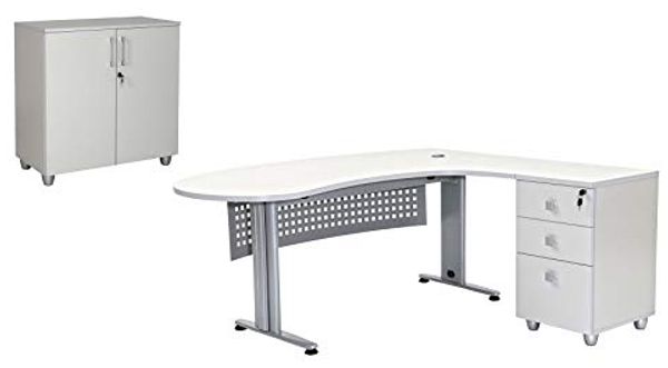 Schreibtisch Set 2 GELA, grau Dekor, rechts gewinkelt, inkl. Schreibtisch, Beistellcontainer mit 3 Schüben, Aktenschrank