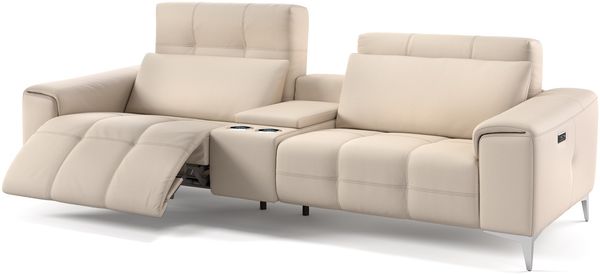 Sofanella Ledercouch SALENTO Kinosofa Kinosessel 2-Sitzer in Creme S: 212 Breite x 100 Tiefe