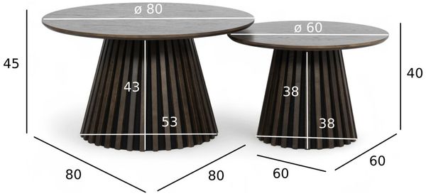 Couchtisch Gobens 2er-Set Ø60/80 cm, Dunkelbraun - mit zentralem Standfuß Bild 2