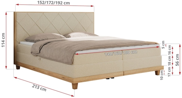 Boxspringbett mit Massivholzelementen und Multipocket - Matratzen - CAICOS - 160 x 200 cm - Beige Boucle - H4 Bild 5