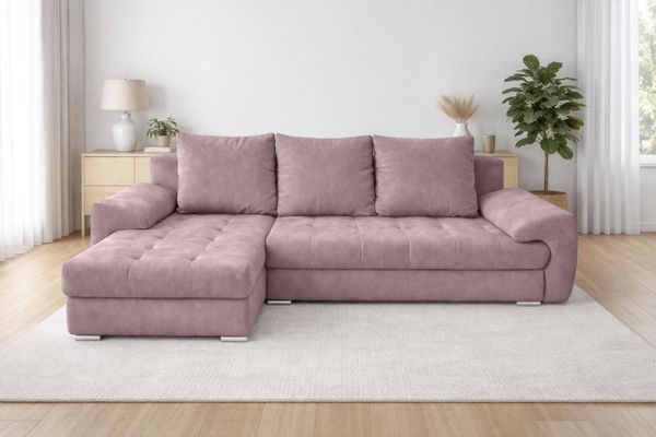 AX LIVING Manisa Wohnzimmer Couch L Rosa Sofa mit Schlarffunktion L