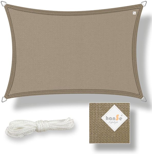 hanSe Sonnensegel Schattensegel Sonnenschutz UV-Schutz Recheck 2x3m Taupe