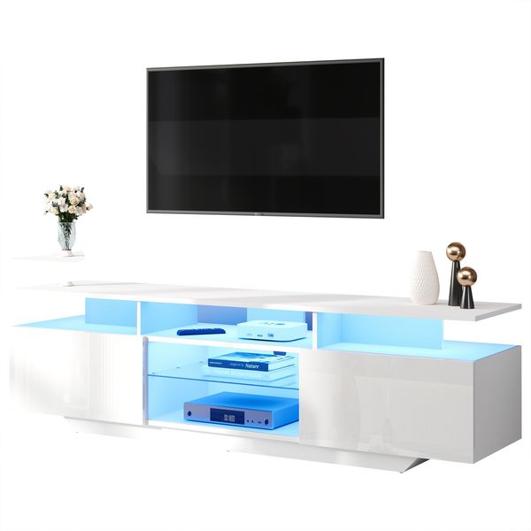 TV-Schrank, Hochglanz-Lowboard mit LED, 2 Schränken & 8 Ablageflächen, MDF, 160 × 40 × 45 cm Bild 9