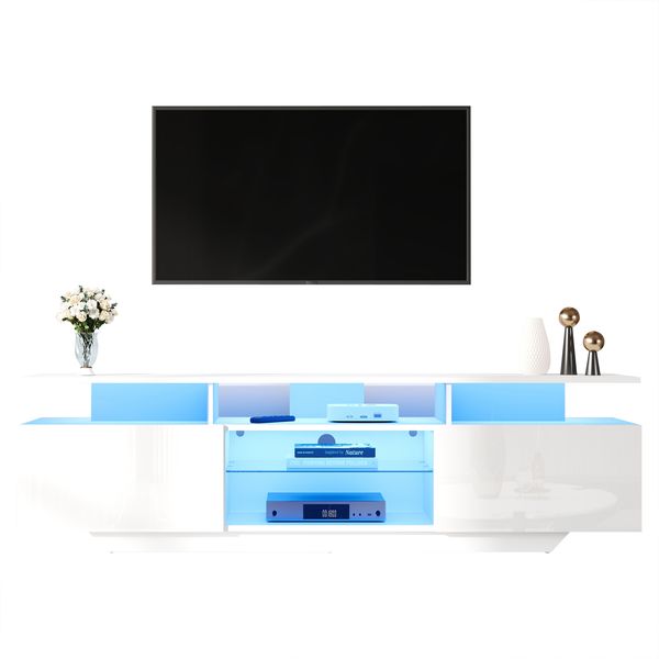 TV-Schrank, Hochglanz-Lowboard mit LED, 2 Schränken & 8 Ablageflächen, MDF, 160 × 40 × 45 cm Bild 8