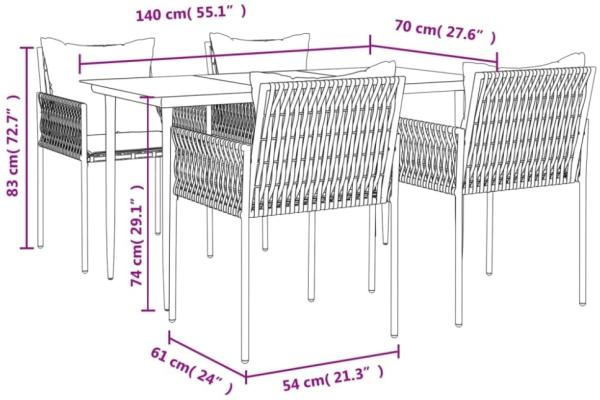 vidaXL 5-tlg. Garten-Essgruppe mit Kissen Poly Rattan und Stahl 3187055 Bild 7