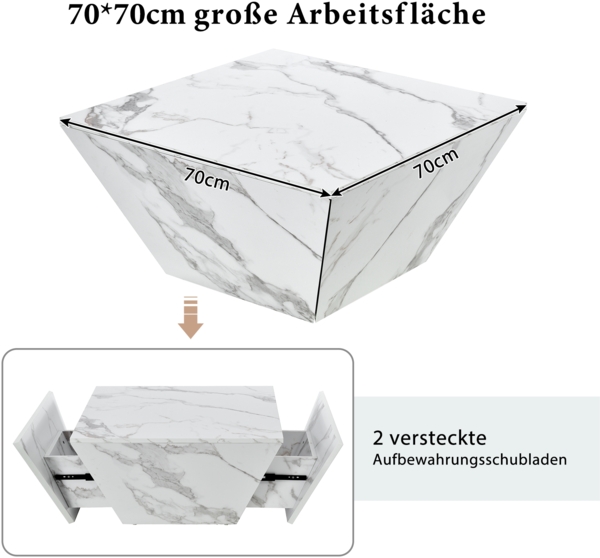 Couchtisch mit Marmorfurnier, MDF-Korpus, 2 Schubladen Stauraum Bild 7