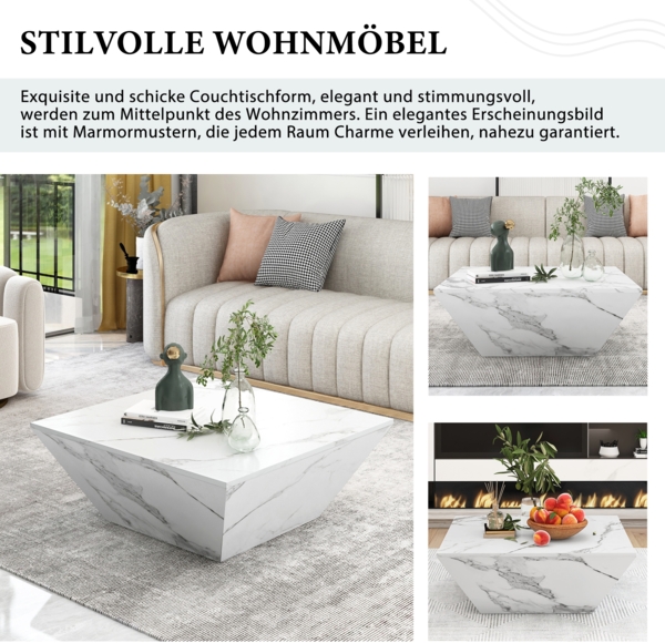 Couchtisch mit Marmorfurnier, MDF-Korpus, 2 Schubladen Stauraum Bild 5