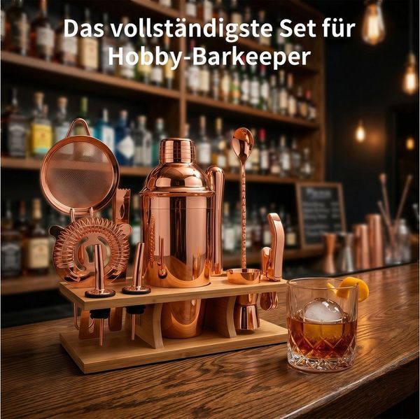 MOPUEA Cocktail-Set Edelstahl Cocktail-Shaker Cocktail-Set (750ml) mit Bar Zubehör, (Perfektes Geschenk, 11-tlg, Modern und minimalistisch), Werden Sie zum Master-Mixologen