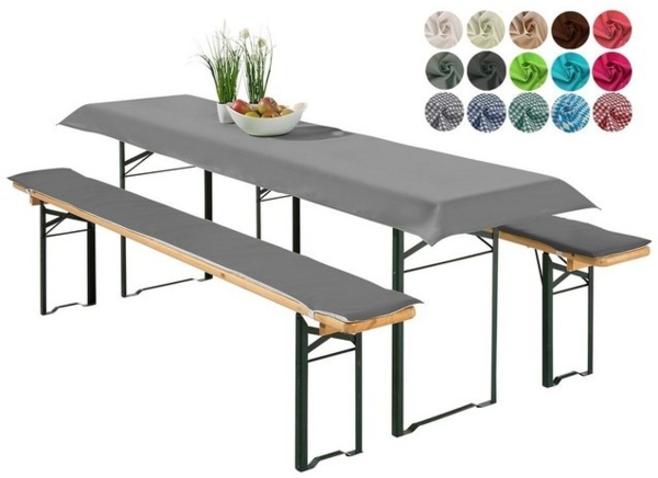 heimtexland Hussen-Set Bierzeltgarnitur Polster Deko Auflagen Set 3-tlg, 2 Bierbankauflagen mit Gummizug und 1 Tischdecke, Tischdeko Garten Bild 4