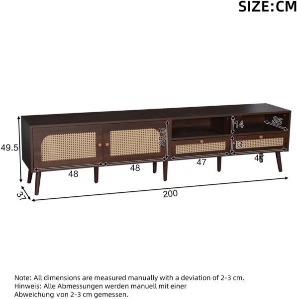 TV-Sideboard 200x37x49,5cm mit Rattanfronten,für Fernseher bis 80 Zoll Bild 7