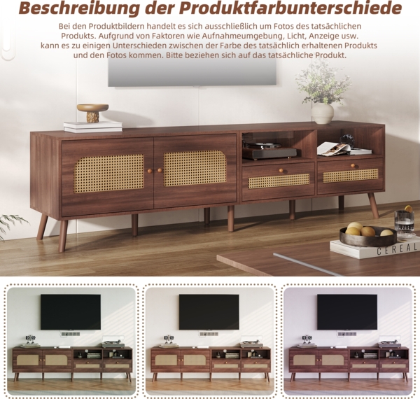 TV-Sideboard 200x37x49,5cm mit Rattanfronten,für Fernseher bis 80 Zoll Bild 5