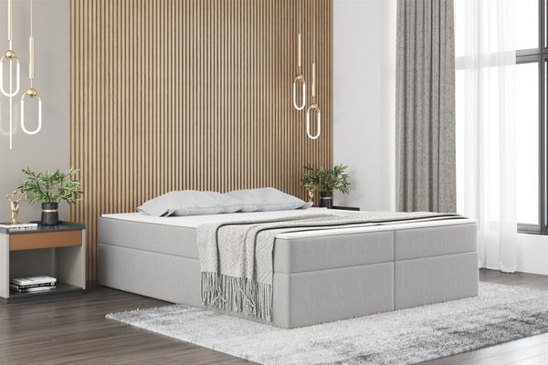 Boxspringbett Schlafzimmerbett PRIMA 180x220cm Stoff Hellgrau inkl. Bettkasten