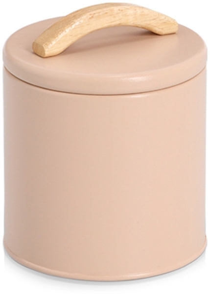 ZELLER 19395 Vorratsdose 850 ml Metall, mandel mit Griff aus Gummibaumholz