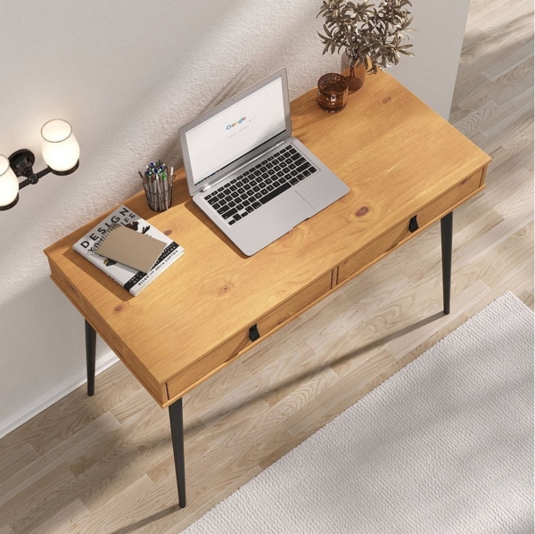 IDIMEX Schreibtisch WANDA, Bürotisch mit Schubladen Homeoffice Tisch massivholz eiche/schwarz Bild 2