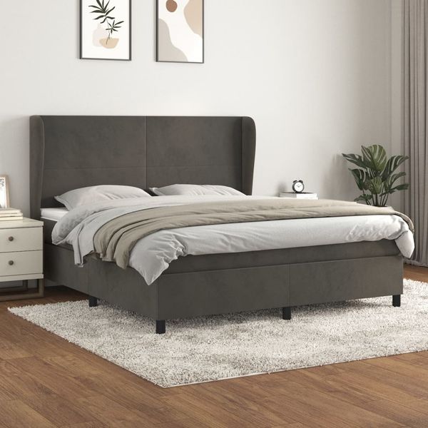 vidaXL Boxspringbett mit Matratze Dunkelgrau 180x200 cm Samt 3129106