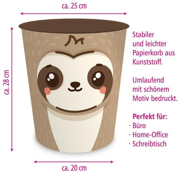 itenga Papierkorb itenga Papierkorb Tiermotiv - FAULTIER - Kawaii Design - ca 11 Liter
