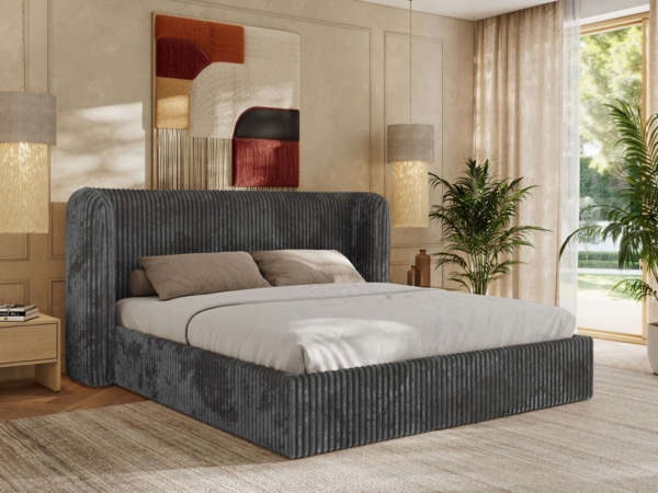 Polsterbett Bett mit Holzlattenrost Schlafzimmer Bett Doppelbett gepolstertes Kopfteil - EMORA CLASSIC - 180x200 cm - Grau Cord