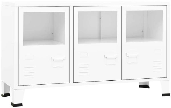 Sideboard, Kommode Weiß 105x35x62 cm Metall und Glas Industrial Bild 2