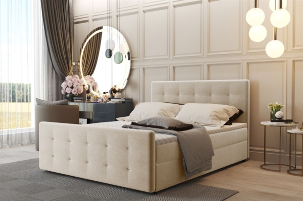 Boxspringbett Schlafzimmerbett CARLOS 180x200cm Stoff Cosmic Beige inkl. Bettkasten