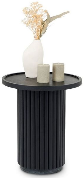 IDIMEX Couchtisch SARDA, Beistelltisch rund Mango Massivholz geriffelt mit Marmor Schwarz