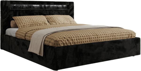 Polsterbett GOLD 5 CLASSIC 140 x 200 cm mit LED-Beleuchtung & Bettkasten, Doppelbett inkl. Lattenrost, Metall-Lift-System & Stauraum - Schwarz Plüsch Bild 5
