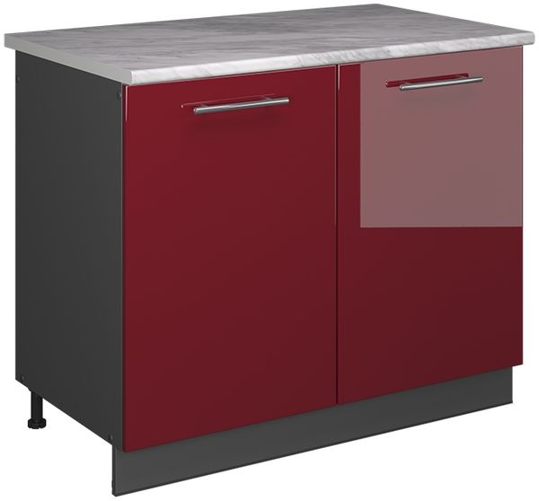 Spülenunterschrank Fame-Line Bordeaux Hochglanz/Anthrazit 100 cm, AP Marmor Vicco