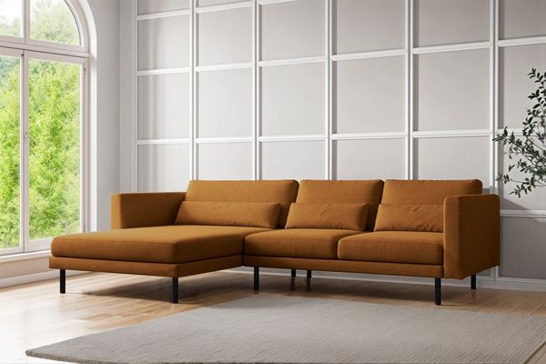 Ecksofa Designersofa AGADA in Stoff Verita Rostbraun Ottomane Links
