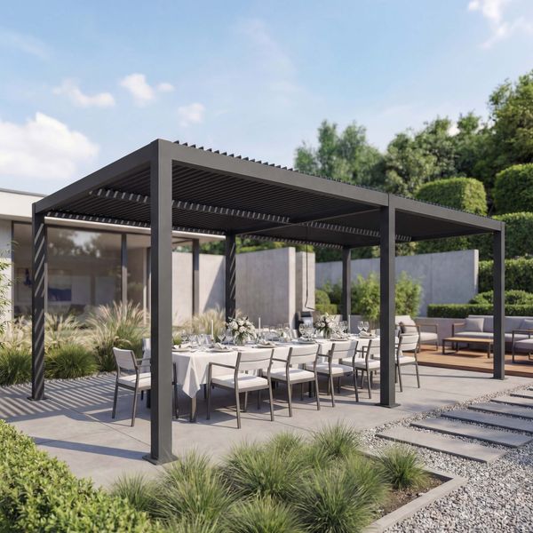 Mendler 'HWC-L46' Pergola, Regenrinne sturmfest, Aluminium anthrazit, 3x6 m