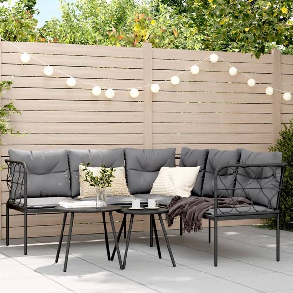 vidaXL Garten-Sofagarnitur mit Kissen Schwarz Stahl und Textilene 3283742